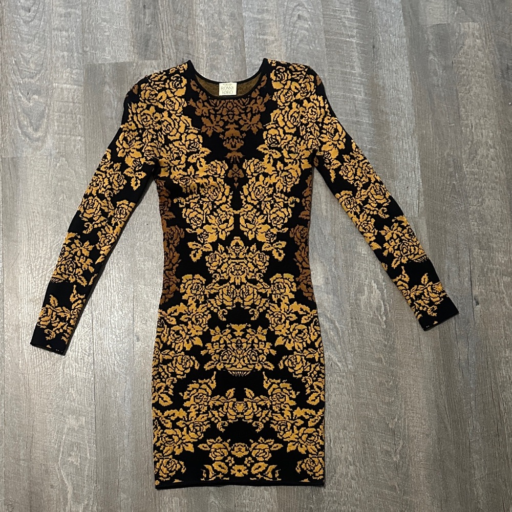 Torn by Ronny Kobo Black and Gold Long Sleeve Dress